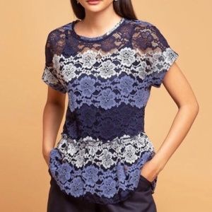 Striped Lace Peplum Top - Anthropologie